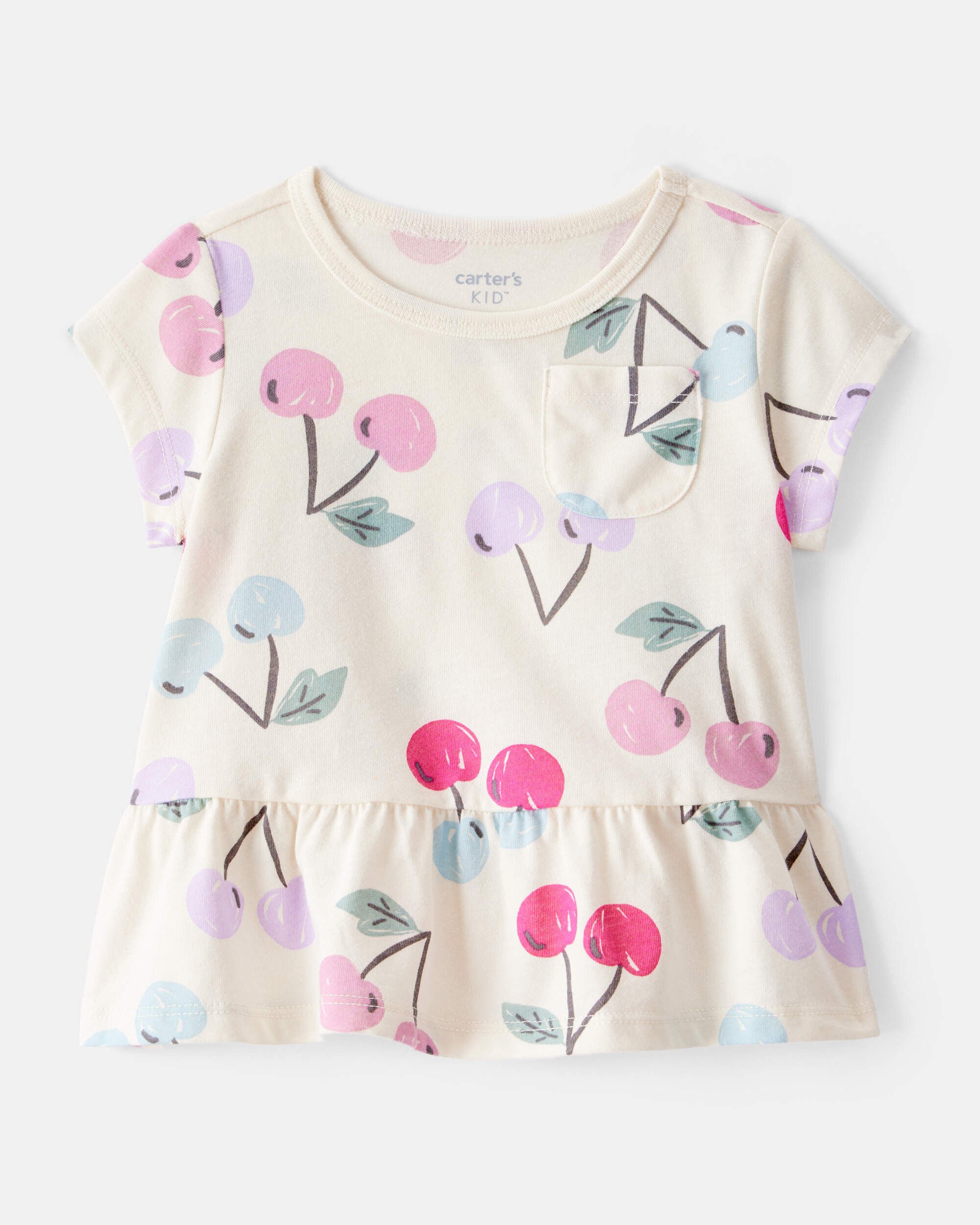 Baby Girl Cherry Print Short-Sleeve Peplum Top - White