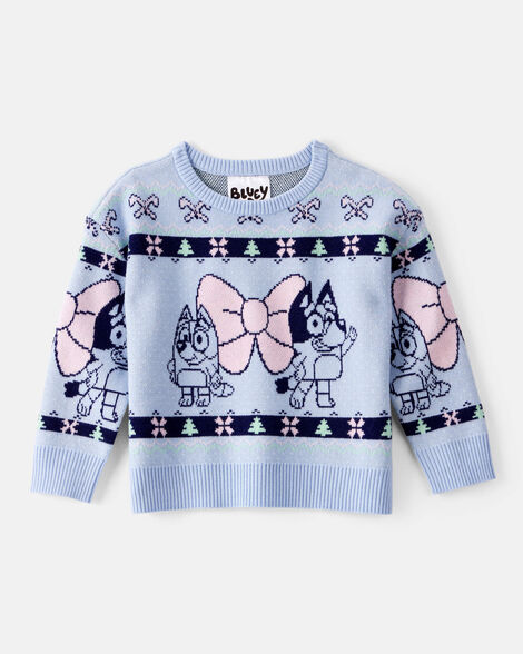 toddler girl christmas bluey™ long-sleeve sweater - blue