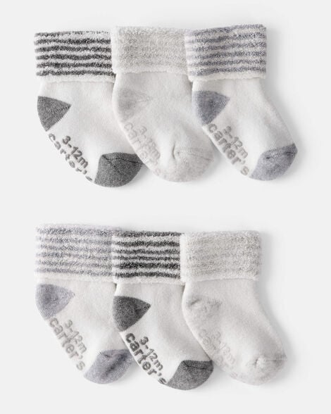 baby 6-pack striped ankle socks - white/grey
