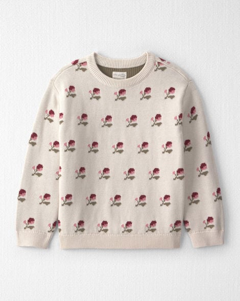 Girls Organic Cotton Sweater Knit Pullover in Wildflower Maize
