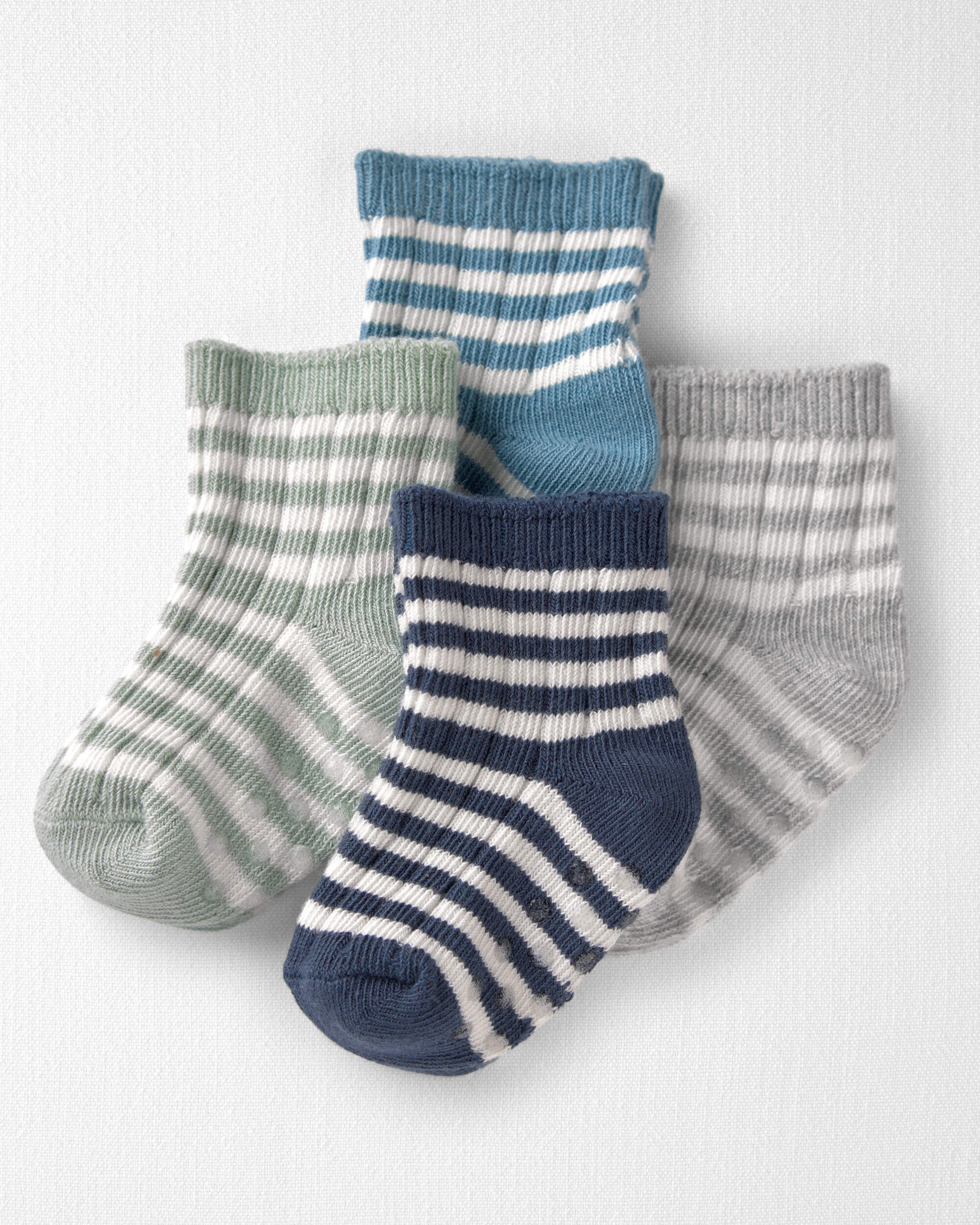 Little Planet Baby 4-Pack Slip Resistant Socks Made with Organic Cotton in Stripes 0-3M Multi
