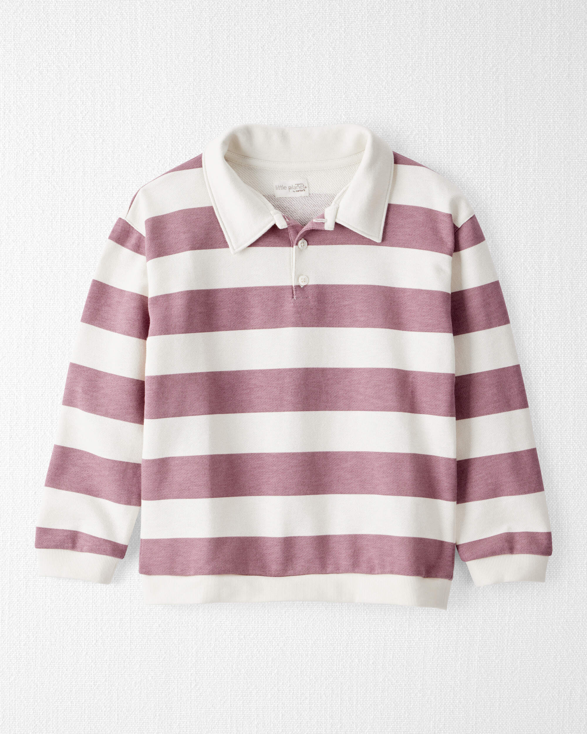 Little Planet Girls Organic Cotton Henley Top in Stripes 6 Purple Stripes 15$