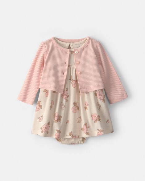 baby girl 2-piece floral dress set - pink/ivory