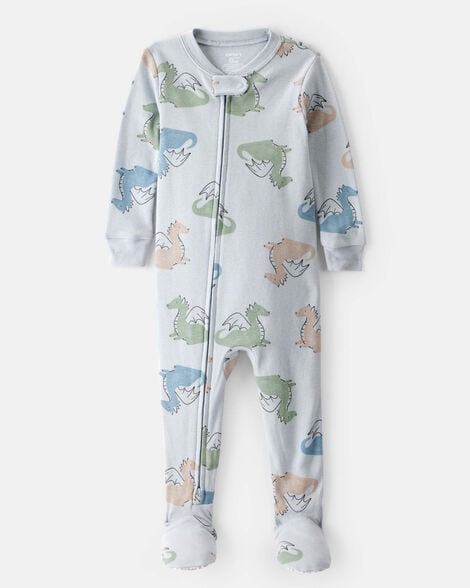 toddler boy dragon 100% cotton long-sleeve  1-piece pajamas - blue
