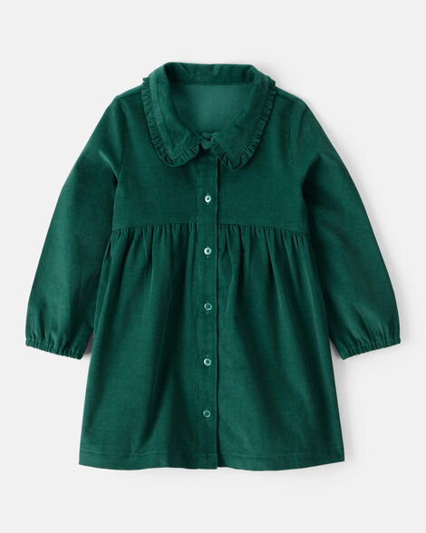 toddler girl corduroy long-sleeve occasion dress - green