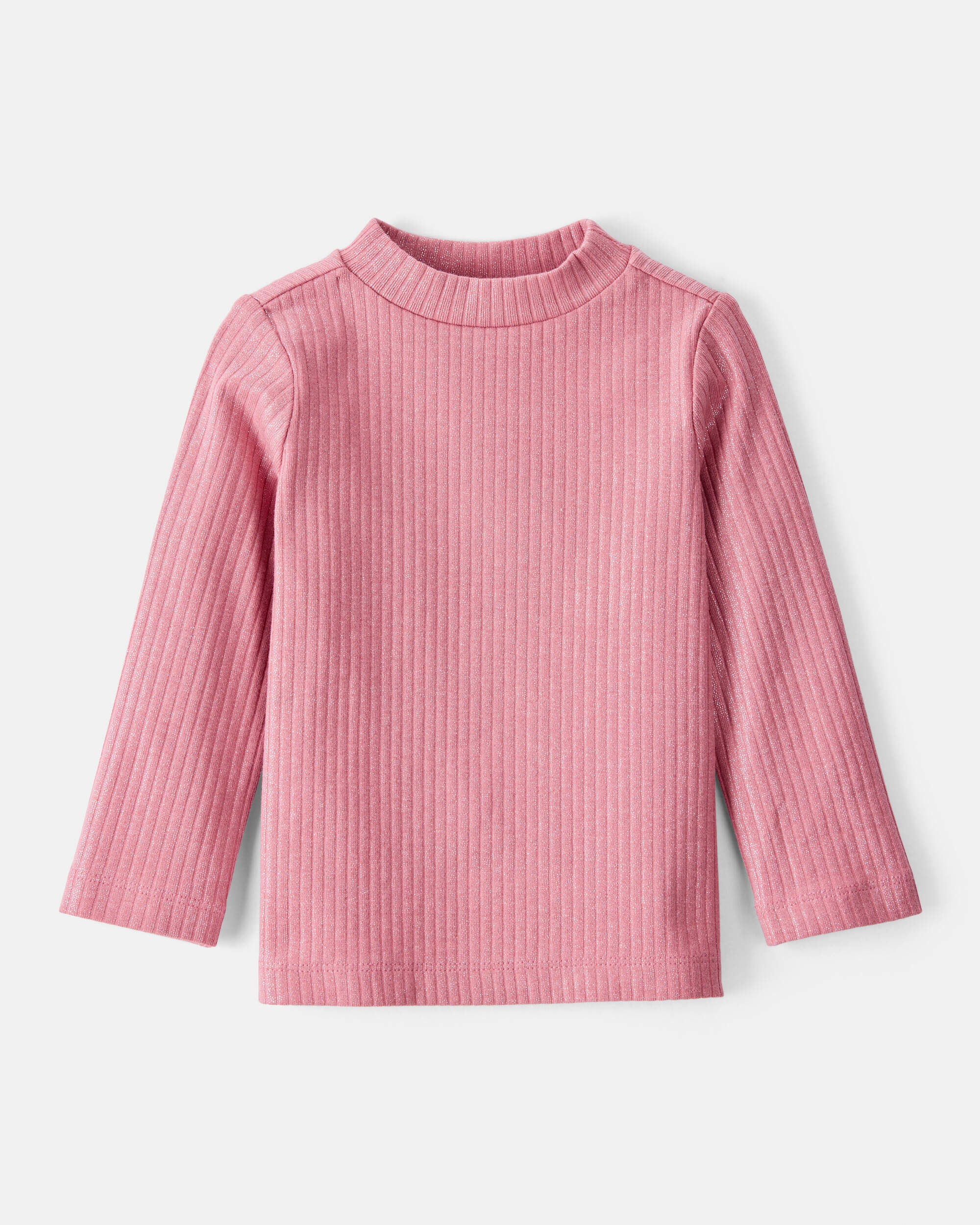 Baby Girl Shimmer Rib Mock Neck Top - Pink