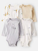 Multi - Baby 4-Pack Safari Print Cotton Long-Sleeve Multipack Bodysuits - Ivory/Yellow, Selected