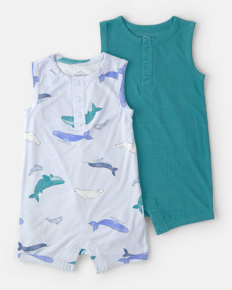 baby 2-pack whale purelysoft sleeveless romper set - blue