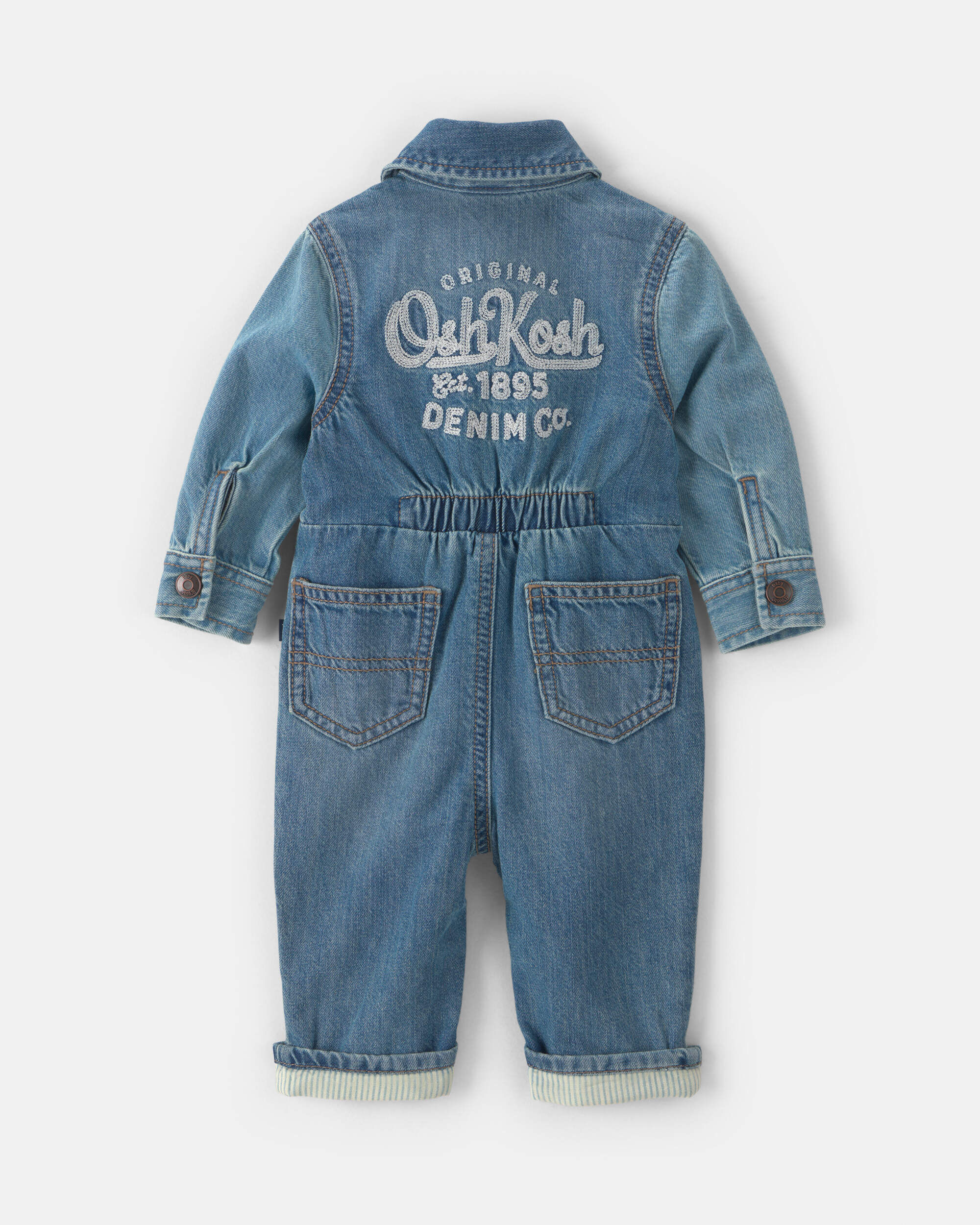 OshKosh B'gosh Baby OshKosh Logo Long-Sleeve Denim Jumpsuit - Medium Wash 12M Medium Wash