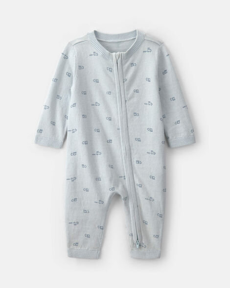 baby boy train 2-way zip long-sleeve jumpsuit - blue