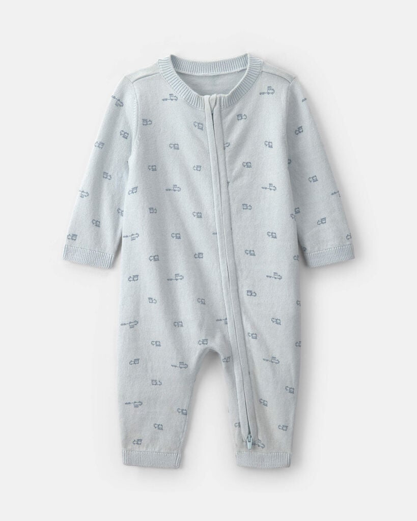 Carter's baby boy train 2-way zip long-sleeve jumpsuit 12M Blue