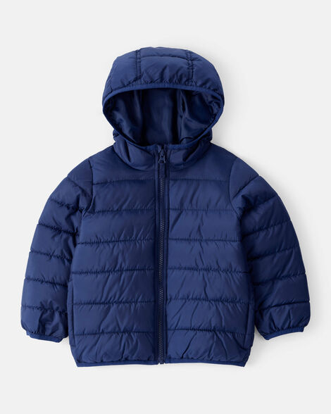 toddler packable hooded puffer jacket - navy blue