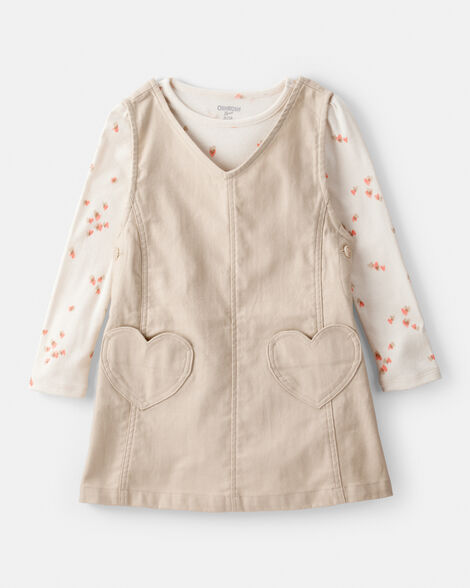  Product image 1 of Toddler Girl 2-Piece Heart Print Cotton Long-Sleeve Dress - Brown
