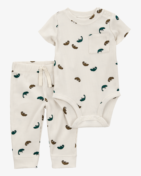 baby 2-piece waffle knit bodysuit pant set - ivory
