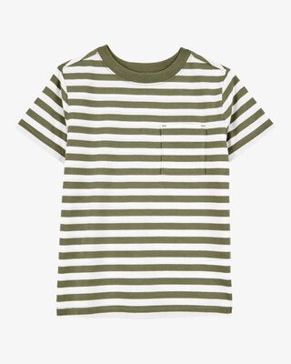 Product image 1 of Kid Striped Short-Sleeve Pocket Tee - Olive