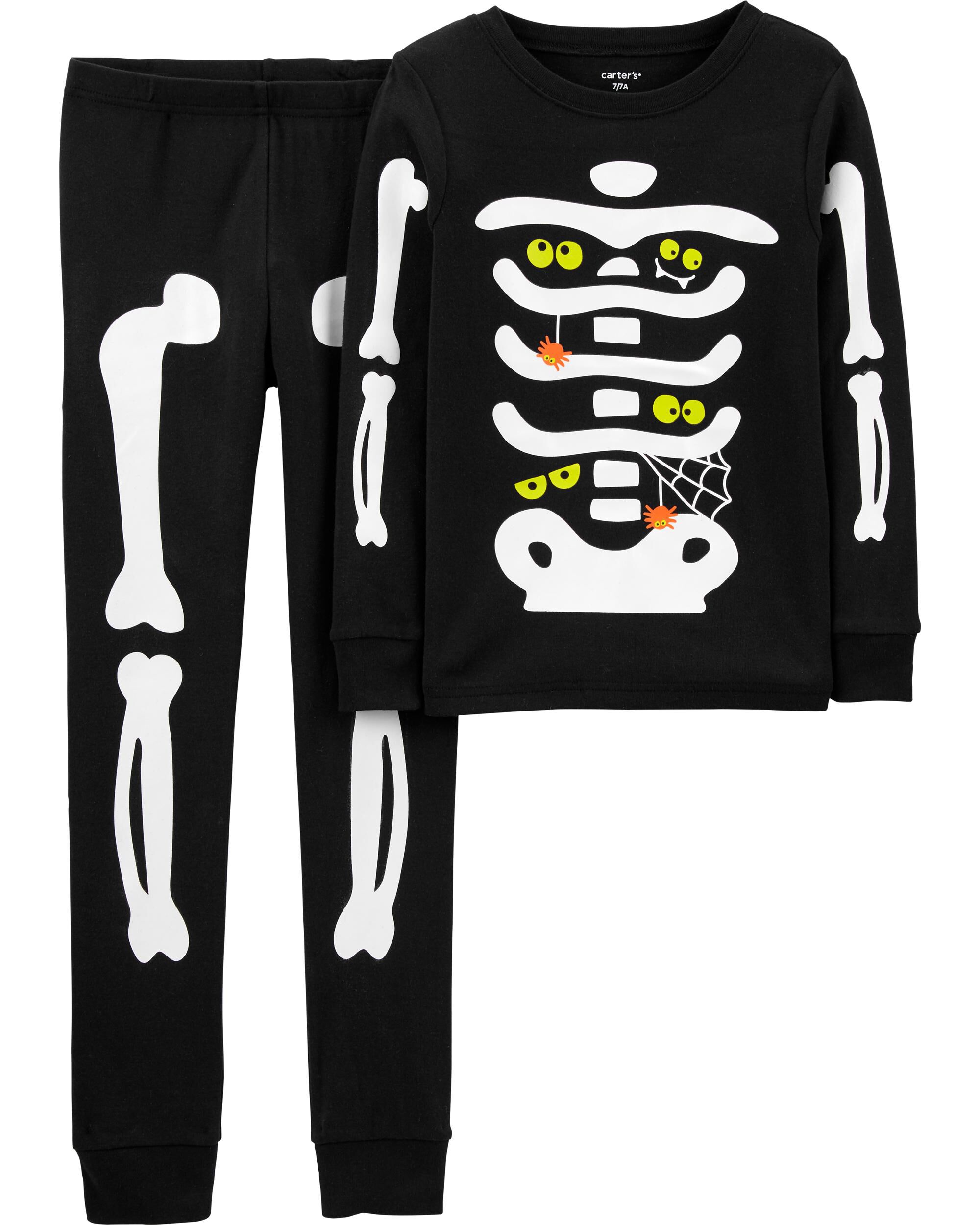 2-Piece Halloween Skeleton Snug Fit Cotton PJs 