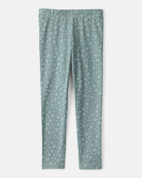 Product image 2 of Girls Floral Cotton Pull-On Stretch Leggings - Green