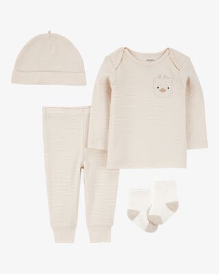 Product image 1 of Baby 4-Piece Striped Duck Outfit Set - Brown
