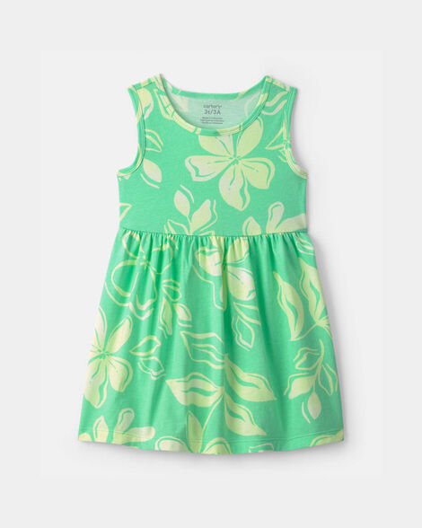toddler girl tropical floral sleeveless dress - green