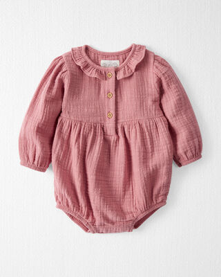 Product image 1 of Baby Organic Cotton Gauze Ruffle Bubble in Dark Blush