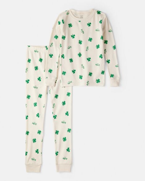 kid st. patrick's day 100% cotton snug fit 2-piece pajamas - ivory
