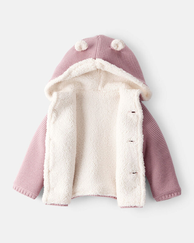 Product image 2 of Baby Girl Sherpa Lined Cotton Long-Sleeve Sweater - Pink