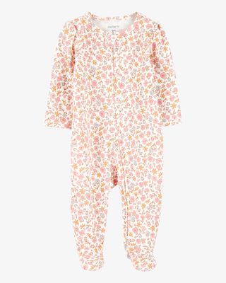 Product image 1 of Baby Floral 2-Way Zip Cotton Sleep & Play Pajamas - Pink