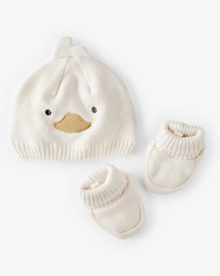 Product image 1 of Baby 2-Piece Duck Crochet Booties & Hat - White
