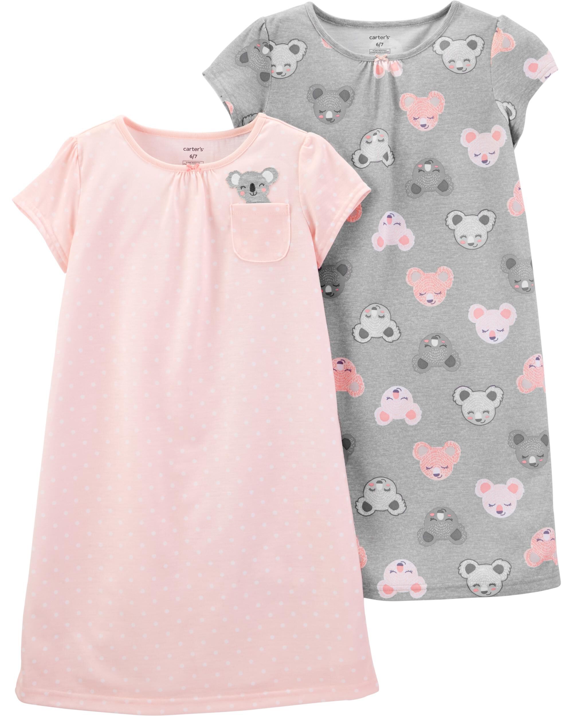 New Carter S 2 Pack Polka Dot Koala Bear Nightgowns 4 5 6 7 8 10