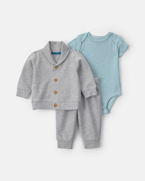 baby boy 3-piece french terry layering set - grey/blue