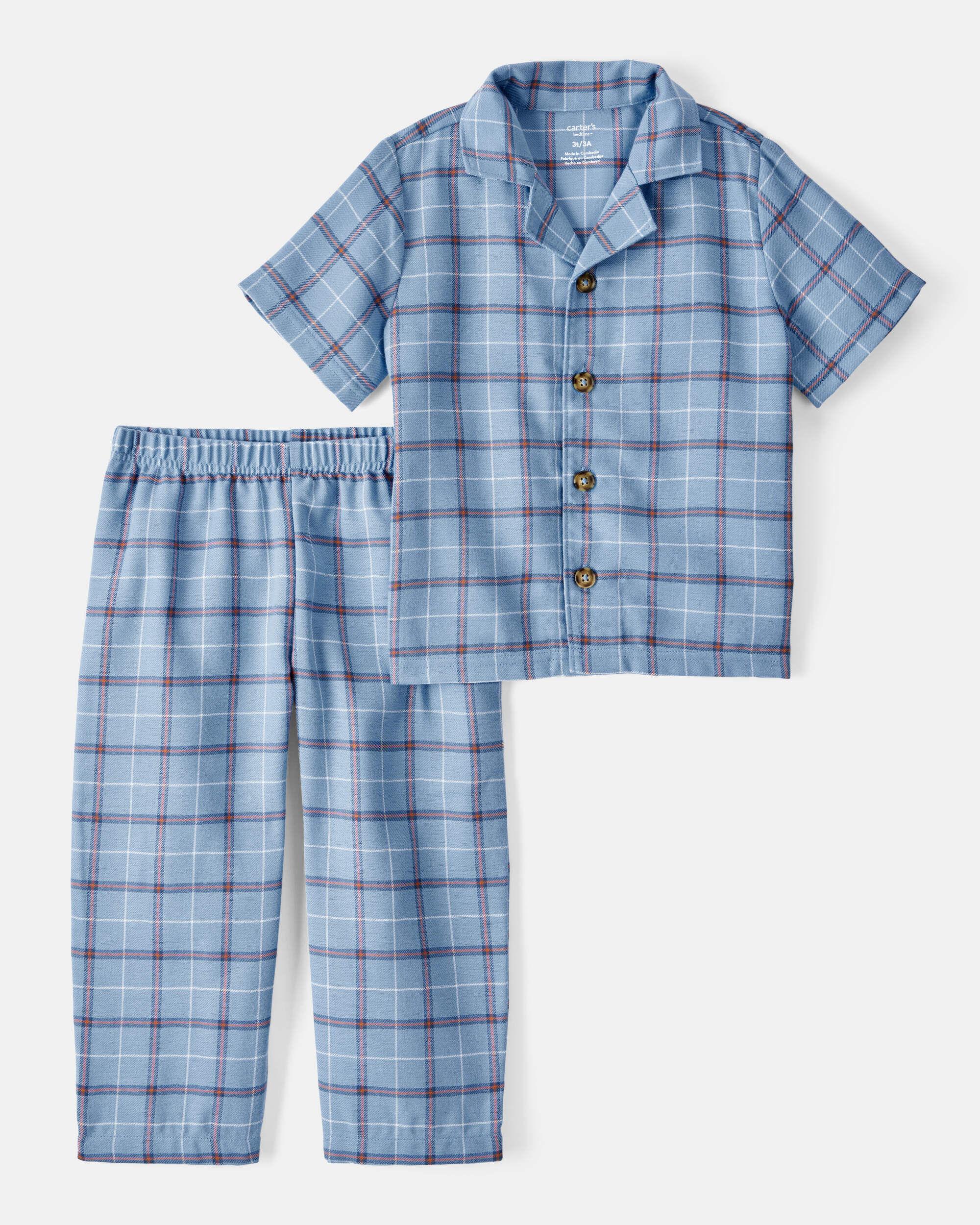 Toddler 2-Piece Plaid Coat Style Loose Fit Pajamas - Blue