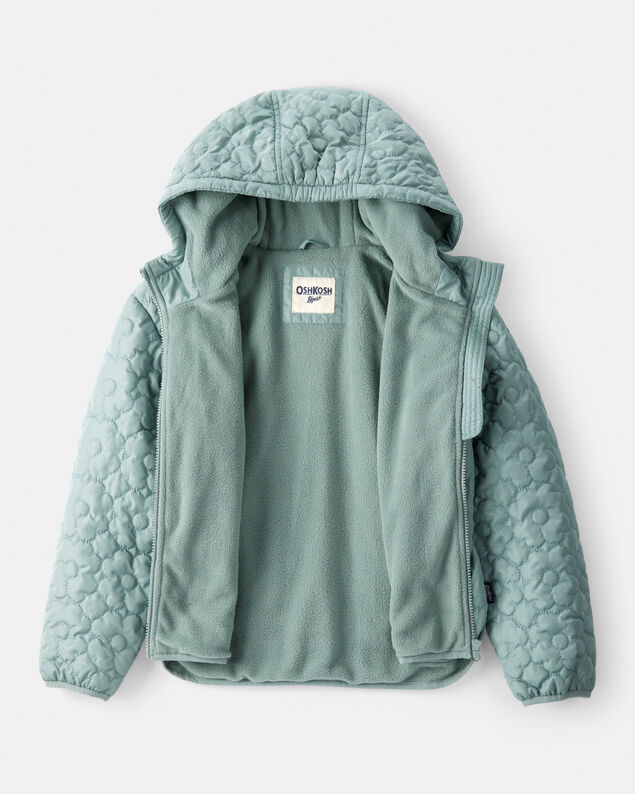 Product image 2 of Girls Flowers Long-Sleeve Midweight Quilted Jacket - Green