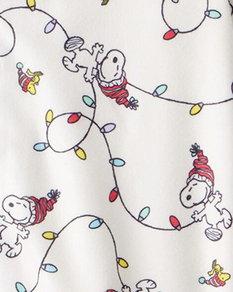 Toddler Peanuts Snoopy Print Fleece Long-Sleeve Loose Fit 2-Piece Pajamas - White