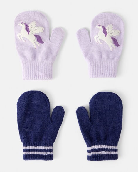 toddler girl 2-pack unicorn mittens - lavender/navy