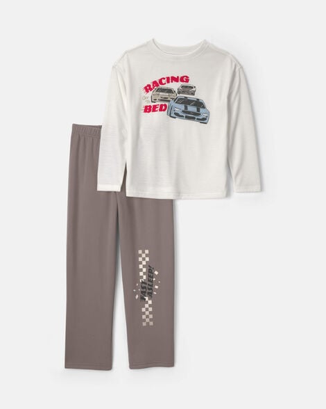 boys 'racing bed' race car fleece loose fit 2-piece pajama set - white/grey