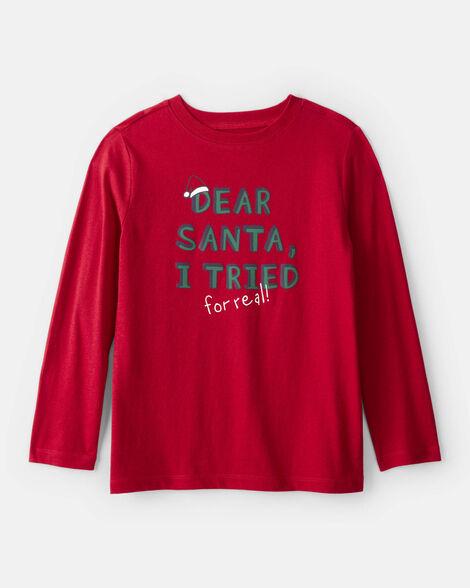 boys christmas santa long-sleeve graphic tee - red