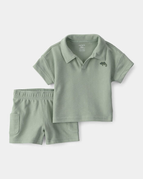 baby boy 2-piece top & short set - green