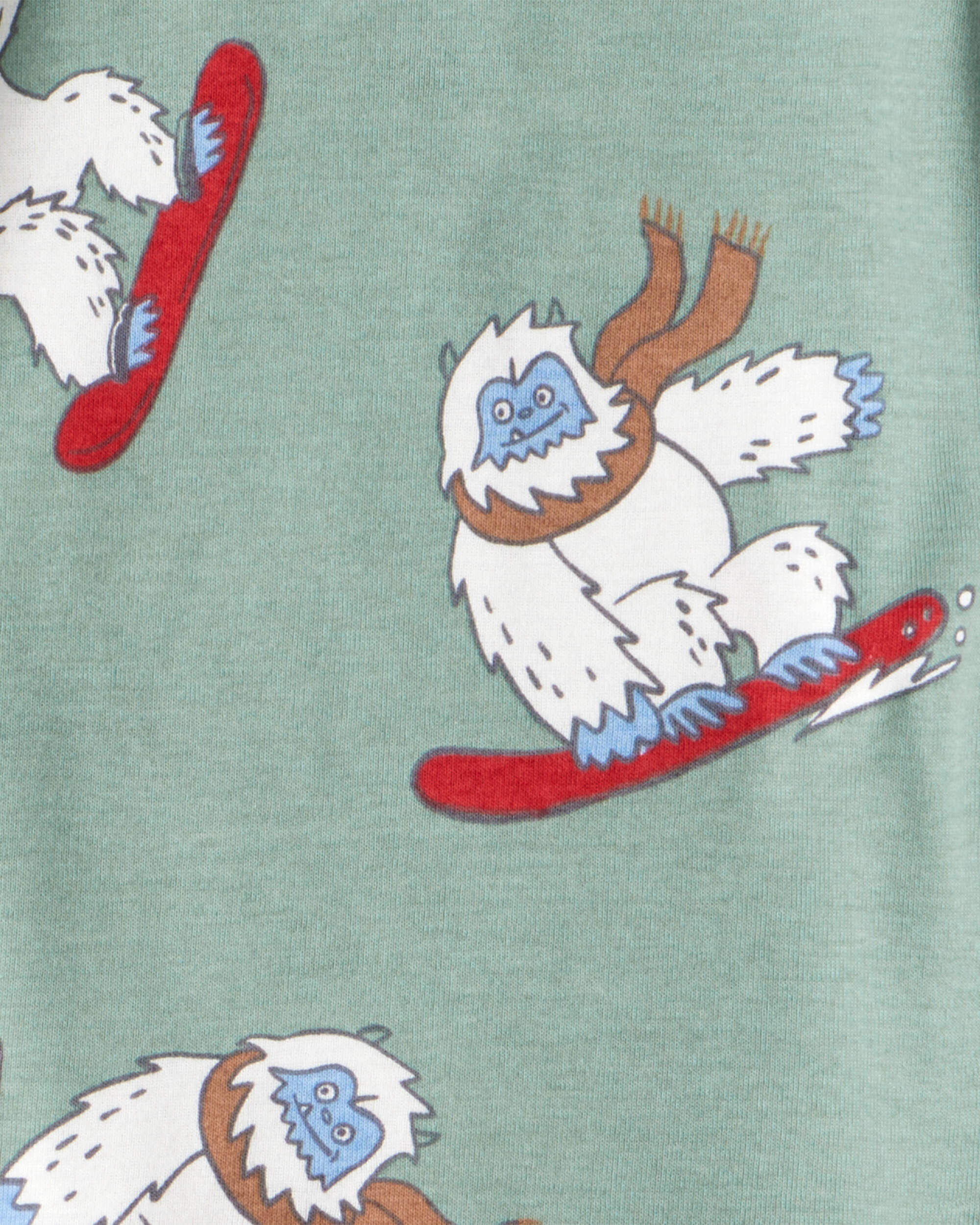 Baby Boy Yeti Print 100% Cotton Long-Sleeve Snug Fit 4-Piece Pajamas - Green/Grey