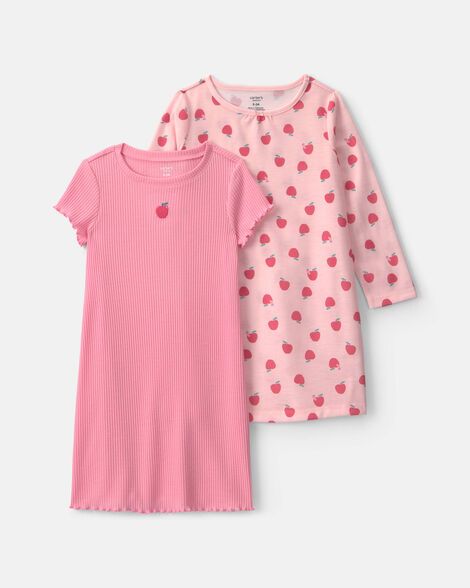 girls 2-pack apple night gowns - pink