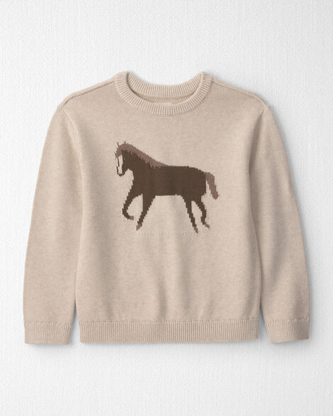 Kids Organic Cotton Horse Sweater Knit Pullover