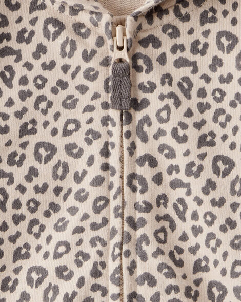 Product image 2 of Baby Girl Cat Leopard Print Cotton Long-Sleeve Hooded Jumpsuit - Brown