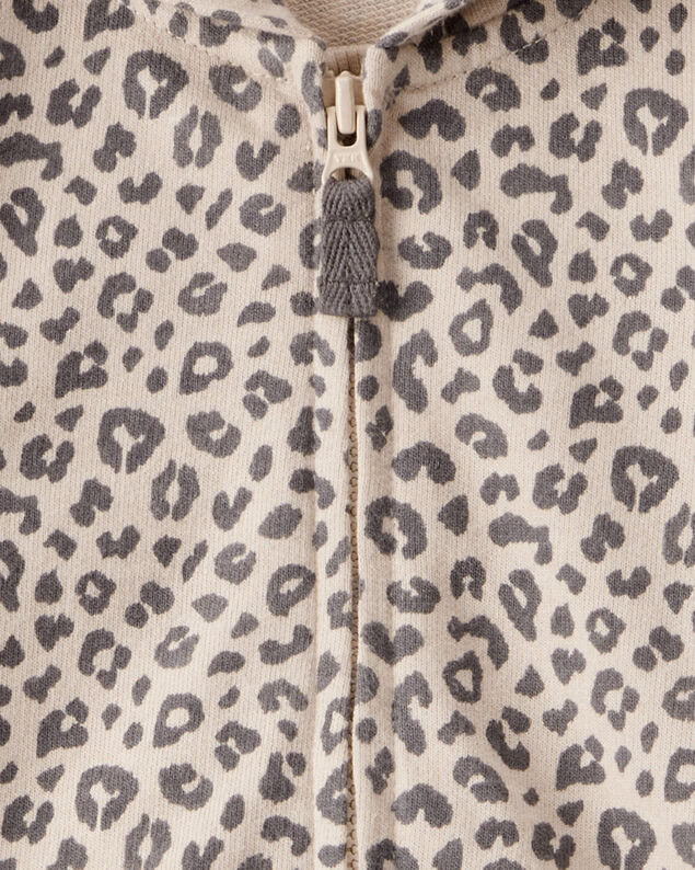 Product image 2 of Baby Girl Cat Leopard Print Cotton Long-Sleeve Hooded Jumpsuit - Brown