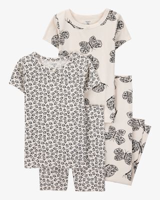 Product image 1 of Kid 4-Piece Butterfly 100% Snug Fit Cotton Pajamas - Black/White