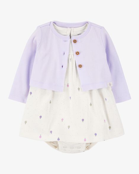  Product image 1 of Baby 2-Piece Bodysuit Dress & Cardigan Set - Purple/White