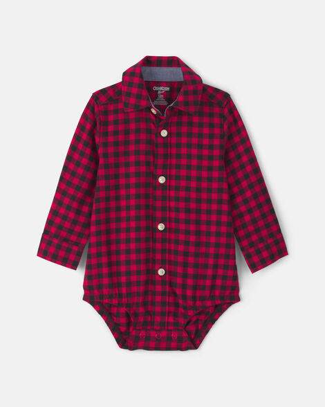 Baby Boy Buffalo Check Long-Sleeve Bodysuit - Red/Black