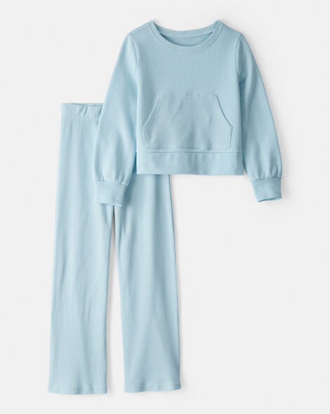 girls thermal sweatshirt & flared pant set - blue