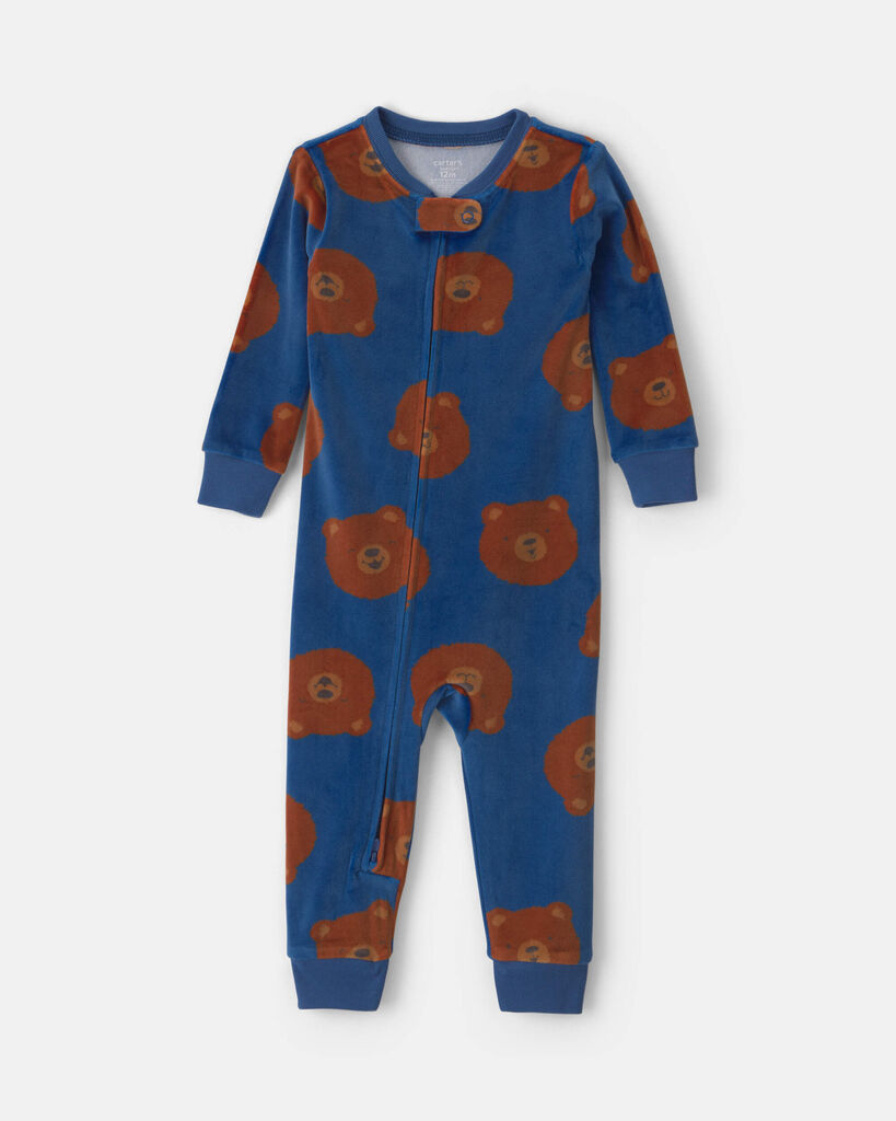 Carter's baby boy 1-piece bear 2-way zip dreamplush snug fit pajama 12M Navy Blue