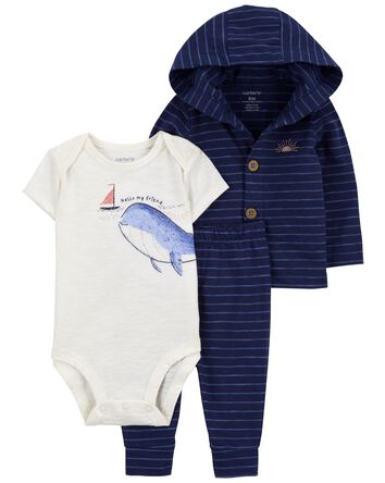 Baby 3-Piece Whale Little Cardigan Set