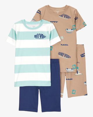 Product image 1 of Kid Surfing Print Snug Fit Cotton 4-Piece Pajamas