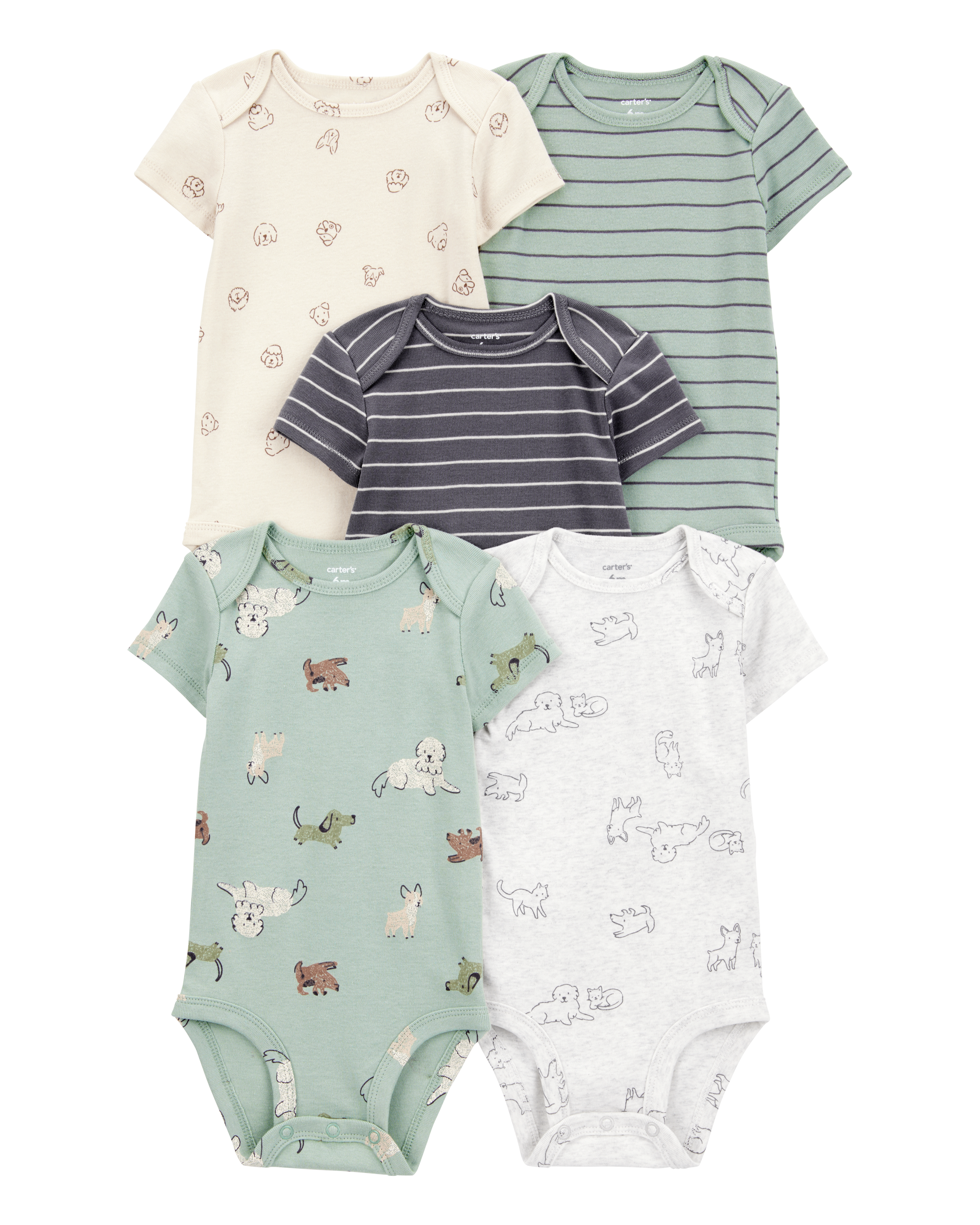 Baby Boy 5-Pack Dog Short-Sleeve Cotton Bodysuits